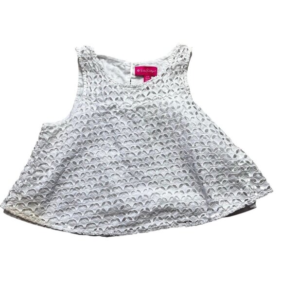 Lilly Pulizter For Target Girls White Eyelet Overlay Cop Top Size 10-12 Years - Picture 4 of 5